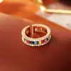 Anel Aberto Ajustável Colorido com Zircônia Tendência Luxo Moda Estilo Dopamina Anel de Cobre Banhado a Ouro Real
