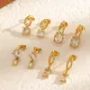 Pendientes de Acero Inoxidable Incrustados con Diamantes Estilo Transfronterizo para Mujer, Modernos y Versátiles, Pendientes de Acero de Titanio con Circonita de Gama Alta Que No Se Desvanecen