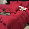 Conjunto de luxo classe A 60 fios 100% algodão jacquard acetinado para casamento de quatro peças em vermelho vivo capa de edredom de algodão puro de fibra longa 4
