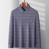Polo de Manga Larga para Hombres de Mediana Edad y Ancianos Suelto Casual Papá Otoño para Hombre Rayado Bolsillo Solapa Top Camiseta