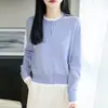 Cardigan de Lã Fina com Color-Blocking Estilo Coreano 48 Fios Suéter Casaco Primavera/Verão Versátil Gola Redonda Roupa Feminina