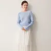 Suéter feminino com design color-block, gola redonda, 100% cashmere puro, camisa básica de malha de cashmere para bebê com mangas compridas