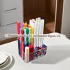 Porta-canetas transparente com 3 compartimentos Porta-canetas de acrílico Acessórios de organização para mesa Porta-lápis e marcadores
