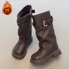 Botas Largas de Estilo Coreano para Niñas con Forro Polar 2026 Otoño/Invierno Nuevas Llegadas Botas de Montar para Niños Botas Martin de Suela Gruesa Botas de Algodón Grandes Versátiles