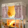Cama litera de dormitorio estilo encaje para estudiantes cremallera universal floral fresca a prueba de mosquitos cama individual retráctil cortina blackout fuerte