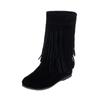Botas de Camurça com Franjas de Camada Dupla, Botas Casuais com Salto Anabela Baixo, Botas Femininas para Outono e Inverno, Botas de Tamanho Grande para Comércio Exterior do Aliexpress