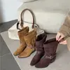 Mesmo Estilo que Bai Lu e Zhong Chuxi Botas de Cavaleiro Árvore de Pão Bradtre Botas Ocidentais Plissadas Empilhadas Longo Prazo