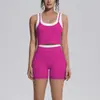 Nuevo conjunto de dos piezas de tank top largo y shorts con bloques de color transfronterizos, ajustado y transpirable, para yoga, deportes, running y fitness