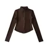 Chaqueta Cardigan de Terciopelo Térmico Estilo Americano Chica Picante Sexy Ajustada con Cuello Alto Cremallera Doble Camiseta Base de Cuello Alto para Mujer