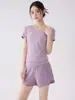 Conjunto Respirável para Yoga com Painéis de Tela, Shorts Esportivos de Secagem Rápida com Manga Curta e Bolsos, Conjunto Fitness para Pilates
