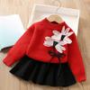 Suéter para niñas, otoño e invierno, nuevo top de punto de manga larga con flores, estilo coreano, falda estilo occidental para niñas.