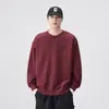 Sudadera de cuello redondo bordada en 3D para hombre, nuevo estilo 2026, roja, de manga larga, corte holgado, top casual para otoño e invierno