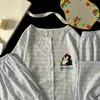 Conjunto de Pijama de Tres Piezas de Algodón Nube para Mujer, Verano Manga Corta Shorts Pantalones Largos Dibujos Animados Estudiante Ropa de Casa Conjunto, Estilo Portátil