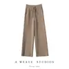 26 Outono Inverno Calça de Caxemira Wide Leg Feminina Calça Reta Solta Outerwear Calça de Tricô Quente Casual Calça de Caxemira de Cintura Alta