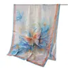 Estilo Elegante Estampado Flores Cortadas Primavera y Verano Bufanda de Seda Bufanda Larga Grande Sentido Avanzado Chal de Viaje Protector Solar Bufanda para Mujer Turbante