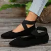 Zapatos Planos Cruzados de Gamuza con Punta Aguda para Mujer, con Tira Elástica en el Tobillo, Suela Suave, Versátiles para el Trabajo, Estilo Ballet de Boca Baja, Transfronterizos