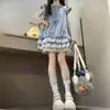 Conjunto de Vestido de Verano para Niñas 2026 Nuevo Estilo Vestido de Pastel con Mangas Abullonadas y Leggings de Encaje Conjunto de Dos Piezas