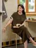 ALINDM Camiseta Casual de Verano Holgada de Manga Corta para Mujer Talla Grande 100kg Falda de Cintura Alta que Cubre el Vientre