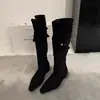 Botas Altas de Tacón Bajo con Punta Aguda Estilo Retro Coreano First Encounter Season para Mujer Otoño/Invierno 2026 Nuevas Botas Plegables de Dos Vías West