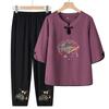 Traje de verano para madre Ropa de mujer de mediana edad y anciana Moda Elegante Abuela Camisa bordada Top Ropa de verano para señora mayor