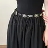 Cinturón de cadena de metal plateado de alta gama estilo étnico bohemio vintage para faldas, accesorio de cadena para la cintura de cuero para mujer