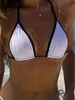 Nuevo Bikini de Dos Piezas con Separación y Cordones Triangulares de Encaje, Combinación de Colores Sencilla, para Mujer Europea y Americana
