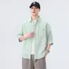 Camisa de linho Tencel de manga média, solta, casual, simples, moderna, versátil, top bordado liso, nova camisa de verão