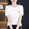 2023 Verano Nueva Llegada Lazo de Lentejuelas Combinable Estilo Chanel Top Camiseta de Manga Corta Femenino Estilo Ins Manga Media Body