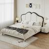 Cama de Cuero con Forma de Mariposa Color Crema Estilo Francés, Cama Tapizada Suave para Apartamentos Pequeños, Cama Minimalista Moderna de Princesa, Cama de Bodas Tapizada Suave