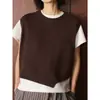 Nuevo Chaleco de Punto Invierno Estilo Coreano Louvre Dobladillo Asimétrico Simple Cuello Redondo Prendas Superiores de Moda en Capas para Mujer