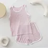 Chaleco para Niños Traje de Modal Ropa de Casa para Niños Ropa para Aire Acondicionado Niños Grandes Pijamas de Seda Helada para Verano Niños Pequeños