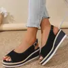 Sandalias de Cuña Europeas y Americanas para Mujer Talla Grande Transfronterizas Verano 2026 Nuevas Sandalias con Plataforma de Suela Gruesa Hebilla Hueca Boca de Pez 43
