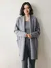 Suéter de Cachemira para Mujer de Color Sólido Francés con Bordado Yuanbao al por Mayor, Cárdigan Abrigo de Longitud Media con Solapa Grande, Estilo Perezoso, Lana Gruesa