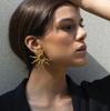 Nuevos Aretes Creativos Europeos y Americanos de Aleación de Doble Mariposa, Aretes de Botón de Flor Grande Exagerados de Oro Vintage para Mujer