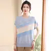 Camiseta de Verano de Punto de Manga Corta para Mamá Top Elegante para Mujeres de Mediana Edad y Mayores Moda de Verano para Abuelas Top que Reduce la Edad