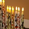 Luzes de Atmosfera de Halloween e Dia dos Namorados Transfronteiriças com Padrões Coloridos, Velas Eletrônicas em Forma de Cone com Haste Longa, Sem Chama, Controladas por Controle Remoto com Temporizador