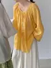 Camisa de Linho 100% Respirável com Proteção Solar, Manga Longa Sino para Mulheres Jiangzuo 26 Verão Blusa Reversível 6521