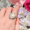 Joias Sereia Arranjo de Diamantes Brilhantes Pulseira de Contas de Concha Conjunto de Anel de Pérola com Zircônia de Guirlanda de Taiti
