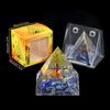 Adorno de Pirámide de Bola de Cristal Natural, Pieza de Decoración para el Hogar de Grava de Cristal Recubierta de Resina, En Caja