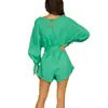 Mono Sexy de Algodón 2024 Primavera y Verano Nuevo Estilo Mono para Mujer Casual Europeo y Americano Cuello en V Ceñido a la Cintura de Manga Larga