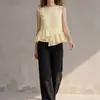 Camisa feminina sem mangas de retalhos irregulares com babados, novo estilo de verão transfronteiriço europeu e americano, top casual fashion