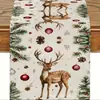 Venta Caliente Transfronteriza Mantel con Estampado de Muñeco de Nieve y Reno Navideño Mantel Individual de Lino para Mesa de Comedor del Hogar de Invierno Decoración Festiva