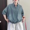 2025 Nuevo Verano para Mujer Estilo Europeo y Americano Bolsillo Decorado Versión Holgada Camisa a Rayas Top Casual Versátil