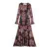 Vestido Longo Feminino Elegante Estilo Europeu e Americano Z Cross-Border 2025 Nova Moda Atacado Estilo Retrô Estampado Slim Sem Costas