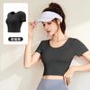 Ropa de Yoga Americana de Espalda Top Deportivo Ajustado Slim de Manga Corta Ropa de Fitness Naked para Mujer con Almohadilla en el Pecho