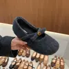 Zapatos Mary Jane de Lana Gris Estilo Tweed para Mujer 2025 Otoño e Invierno Nuevos Zapatos de Peluche de una Sola Pierna Estilo Coreano