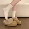 Tendencia de Temperamento Estilo Extranjero Suela Gruesa Aumentador de Altura Zapatos de Felpa y Piel para Mujer Invierno 2026 Nuevo Invierno Birkenstock Pantuflas de Algodón Cálidas