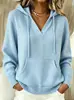 Sudadera con capucha de punto con cordón estilo europeo y americano 2026, suéter de otoño e invierno con bolsillo canguro, manga larga, color liso, ropa casual de moda para mujer