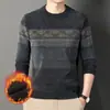 Suéter de Veludo Cotele Masculino para o Inverno com Gola Redonda, Forro de Lã, Espesso e Quente, Camisa Base Tricotada para Homens de Meia-idade e Idosos