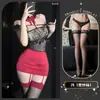 Lingerie Sexy com Renda, Costura Vermelha e Preta, Saia Bodycon, Tentação Transparente Modesta, Gravata Borboleta, Corset, Roupa Madura